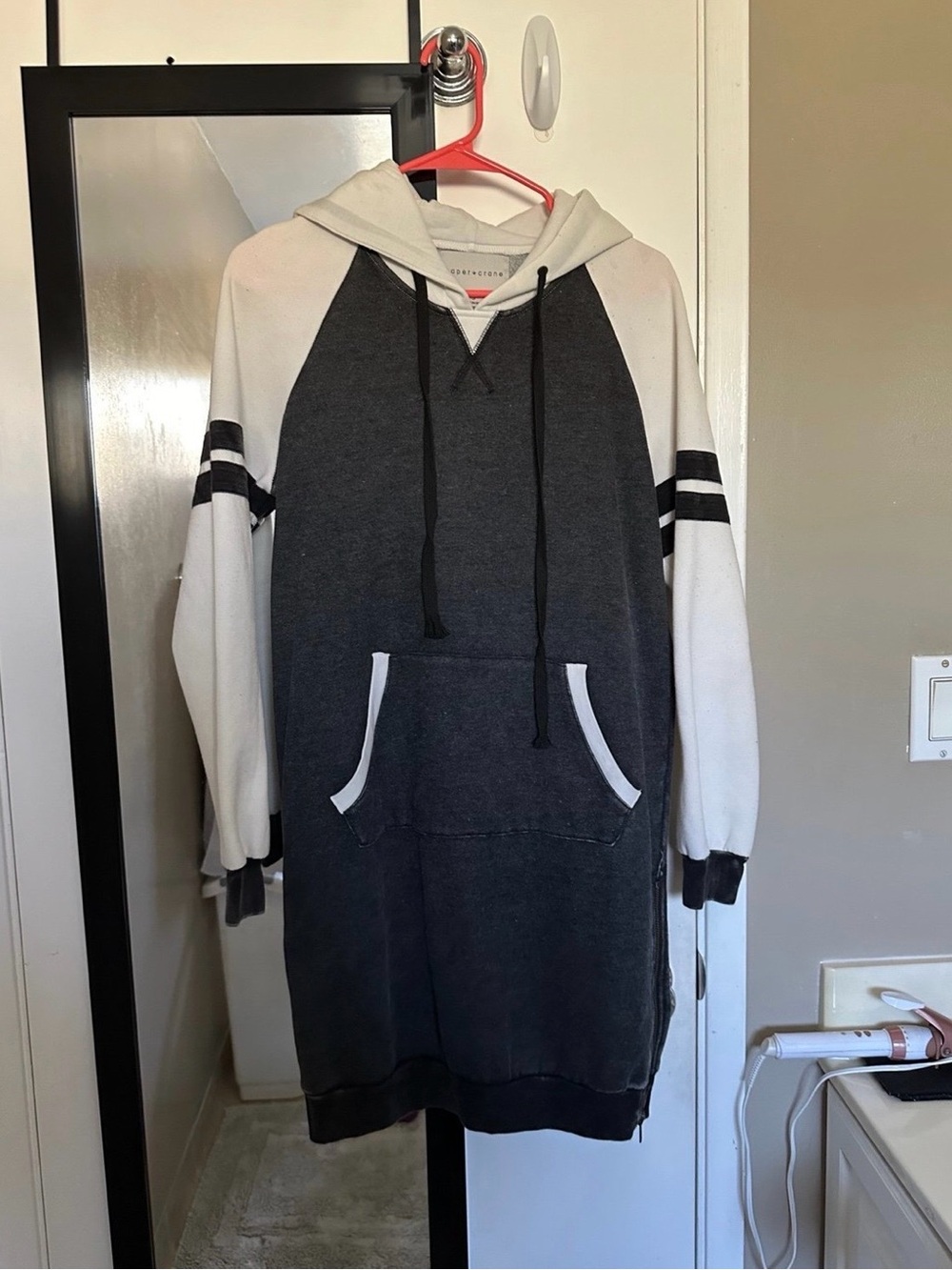 Paper Crane women’s Two-Tone Hoodie Sweater Dress - Charcoal & White